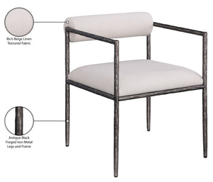 Meridian Furniture Axis Beige Linen Upholstered Dining Chair with Forged Iron Base Modern Style 88090Beige-C