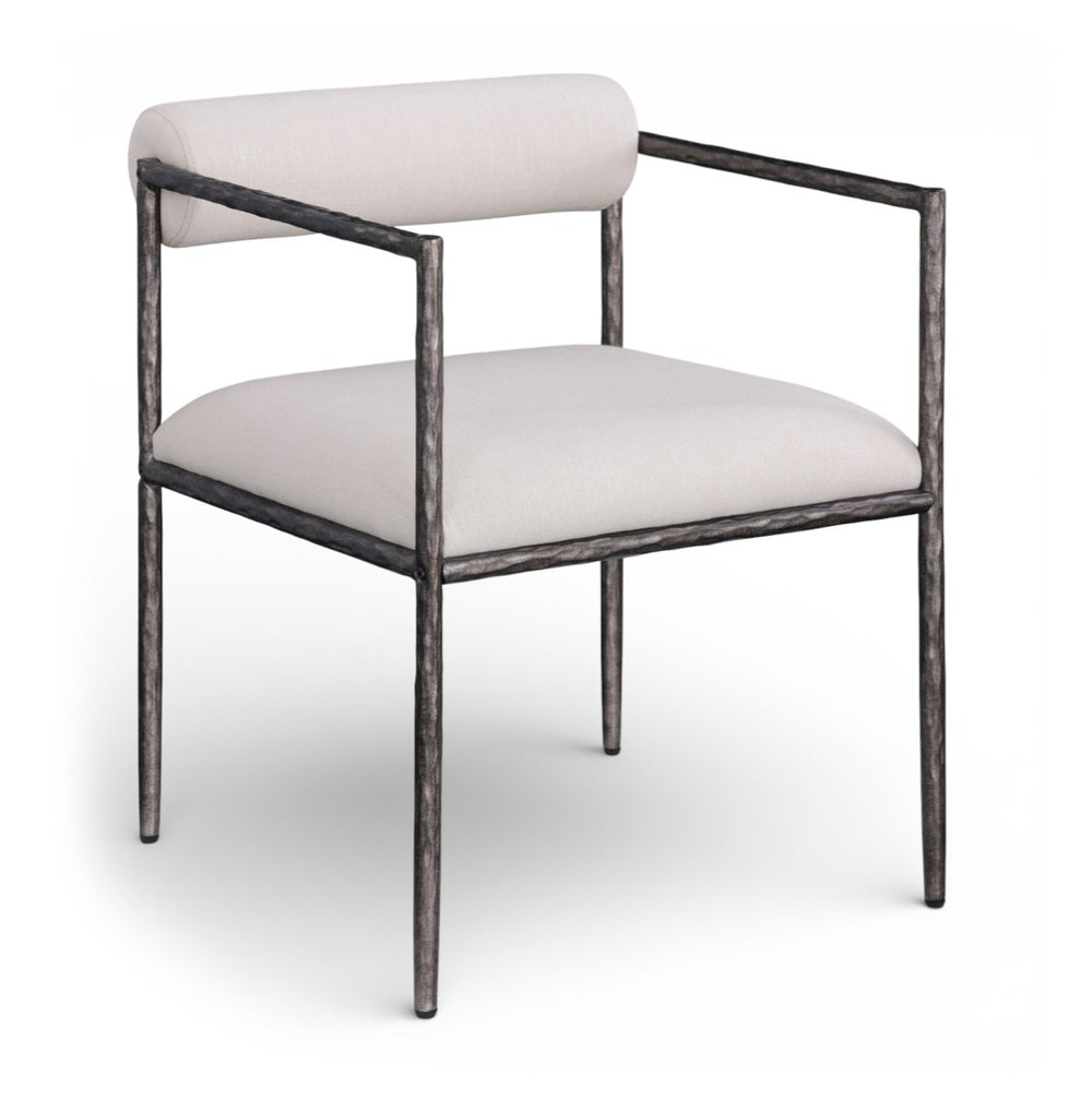 Meridian Furniture Axis Beige Linen Upholstered Dining Chair with Forged Iron Base Modern Style 88090Beige-C