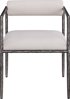 Meridian Furniture Axis Beige Linen Upholstered Dining Chair with Forged Iron Base Modern Style 88090Beige-C