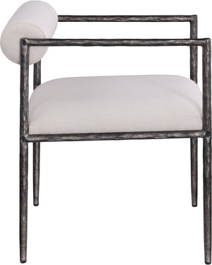 Meridian Furniture Axis Beige Linen Upholstered Dining Chair with Forged Iron Base Modern Style 88090Beige-C