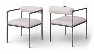 Meridian Furniture Axis Beige Linen Upholstered Dining Chair with Forged Iron Base Modern Style 88090Beige-C