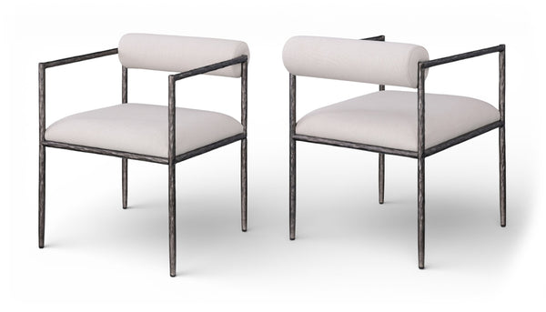 Meridian Furniture Axis Beige Linen Upholstered Dining Chair with Forged Iron Base Modern Style 88090Beige-C