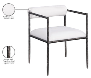 Meridian Furniture Axis Linen Upholstered Dining Chair with Forged Iron Frame for Modern Farmhouse Rooms 88090Cream-C