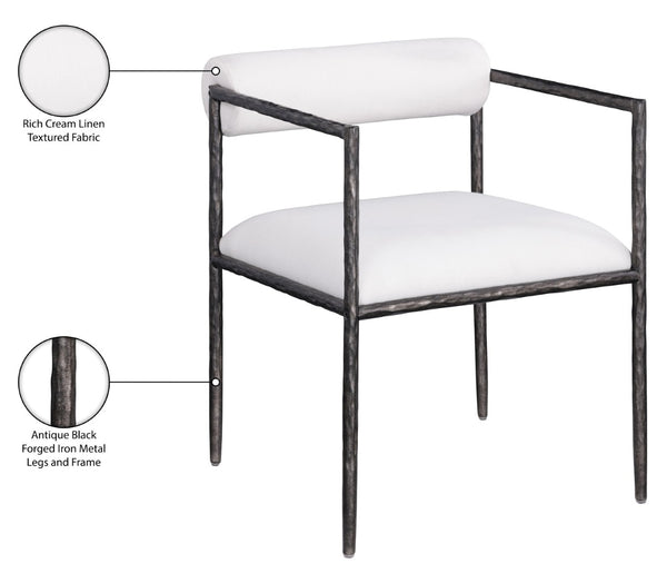Meridian Furniture Axis Linen Upholstered Dining Chair with Forged Iron Frame for Modern Farmhouse Rooms 88090Cream-C