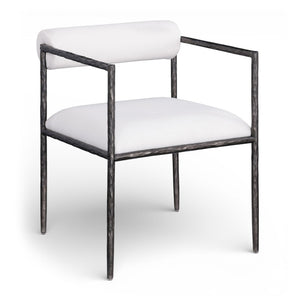Meridian Furniture Axis Linen Upholstered Dining Chair with Forged Iron Frame for Modern Farmhouse Rooms 88090Cream-C