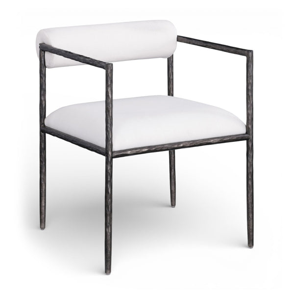 Meridian Furniture Axis Linen Upholstered Dining Chair with Forged Iron Frame for Modern Farmhouse Rooms 88090Cream-C
