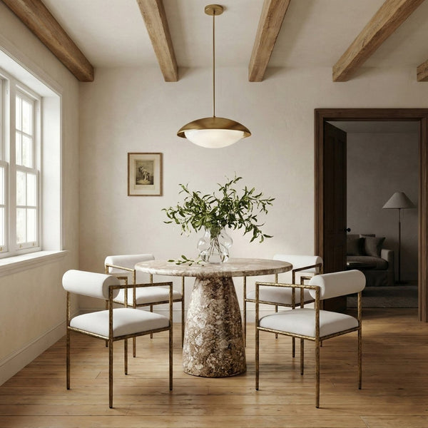 Meridian Furniture Axis Linen Upholstered Dining Chair with Forged Iron Frame for Modern Farmhouse Rooms 88090Cream-C