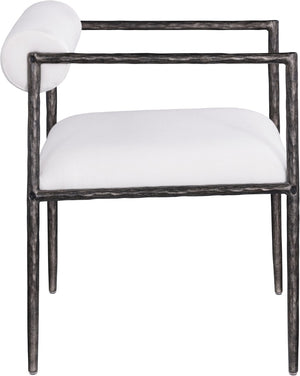 Meridian Furniture Axis Linen Upholstered Dining Chair with Forged Iron Frame for Modern Farmhouse Rooms 88090Cream-C