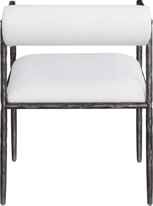 Meridian Furniture Axis Linen Upholstered Dining Chair with Forged Iron Frame for Modern Farmhouse Rooms 88090Cream-C