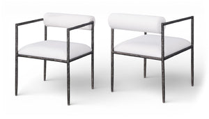 Meridian Furniture Axis Linen Upholstered Dining Chair with Forged Iron Frame for Modern Farmhouse Rooms 88090Cream-C