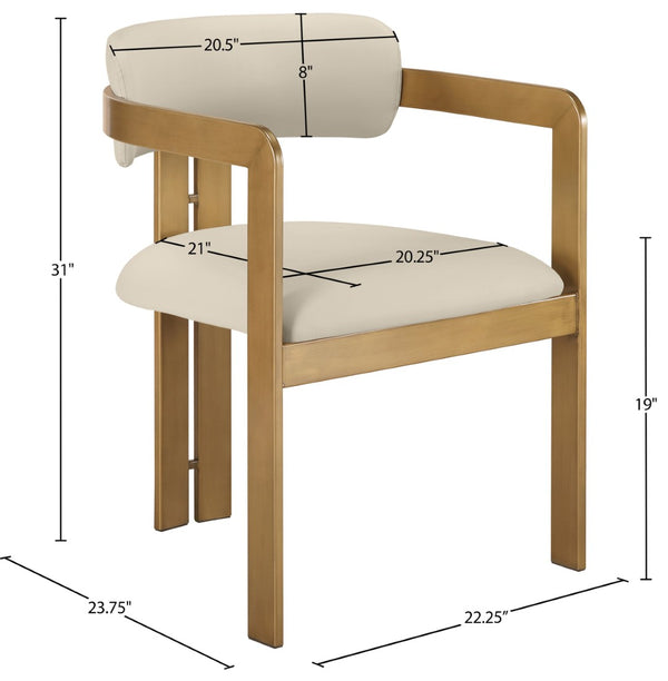 Meridian Furniture Aurum Beige Vegan Leather Dining Chair with Brushed Brass Frame Contemporary 88091Beige-C