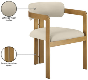 Meridian Furniture Aurum Beige Vegan Leather Dining Chair with Brushed Brass Frame Contemporary 88091Beige-C