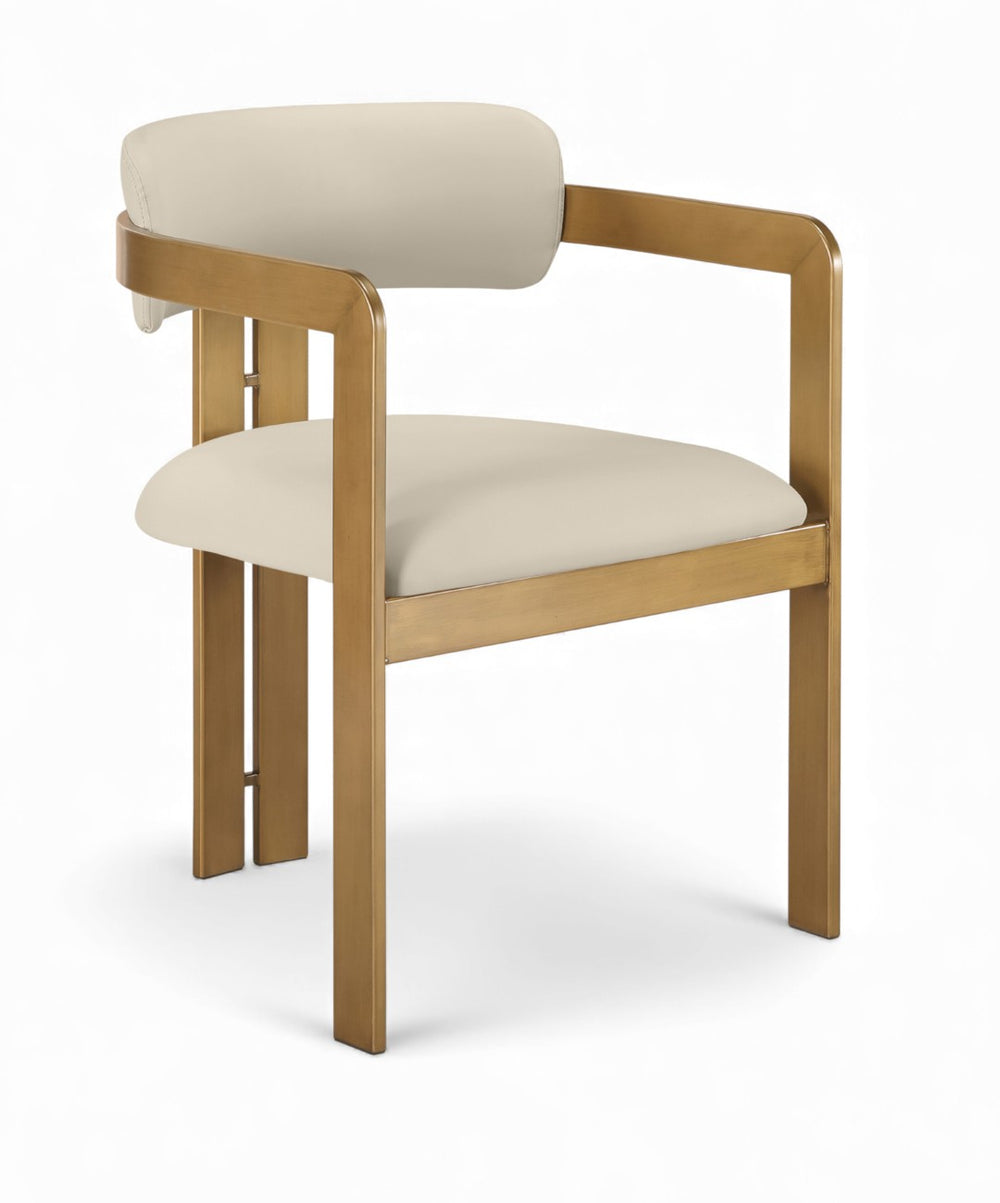 Meridian Furniture Aurum Beige Vegan Leather Dining Chair with Brushed Brass Frame Contemporary 88091Beige-C