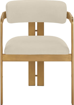 Meridian Furniture Aurum Beige Vegan Leather Dining Chair with Brushed Brass Frame Contemporary 88091Beige-C
