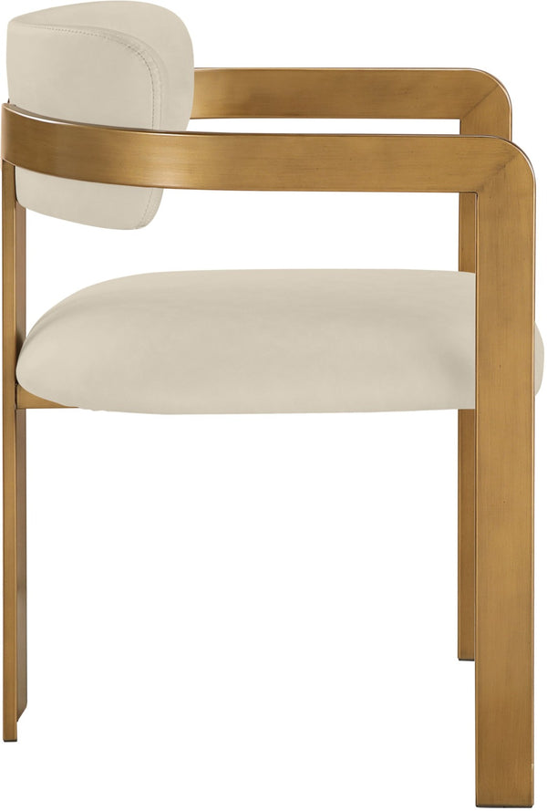 Meridian Furniture Aurum Beige Vegan Leather Dining Chair with Brushed Brass Frame Contemporary 88091Beige-C