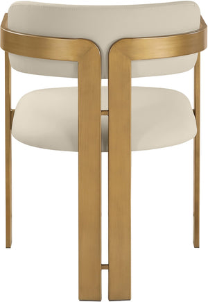 Meridian Furniture Aurum Beige Vegan Leather Dining Chair with Brushed Brass Frame Contemporary 88091Beige-C