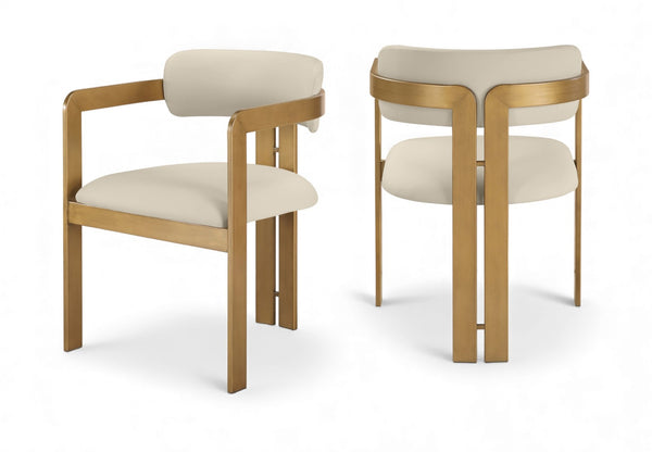 Meridian Furniture Aurum Beige Vegan Leather Dining Chair with Brushed Brass Frame Contemporary 88091Beige-C