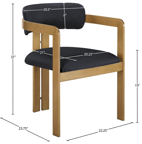 Meridian Furniture Aurum Sculptural Vegan Leather Dining Chair with Warm Brushed Brass Iron Frame 88091Black-C