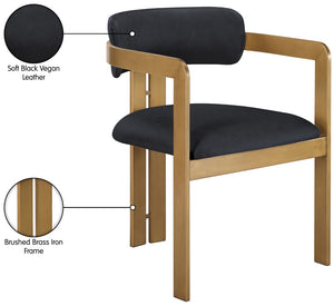 Meridian Furniture Aurum Sculptural Vegan Leather Dining Chair with Warm Brushed Brass Iron Frame 88091Black-C