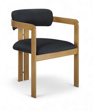 Meridian Furniture Aurum Sculptural Vegan Leather Dining Chair with Warm Brushed Brass Iron Frame 88091Black-C