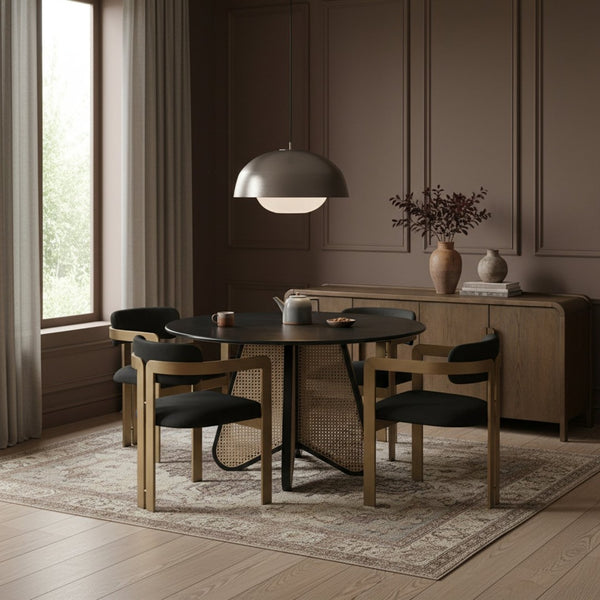 Meridian Furniture Aurum Sculptural Vegan Leather Dining Chair with Warm Brushed Brass Iron Frame 88091Black-C