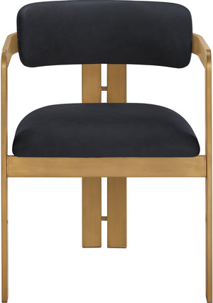 Meridian Furniture Aurum Sculptural Vegan Leather Dining Chair with Warm Brushed Brass Iron Frame 88091Black-C