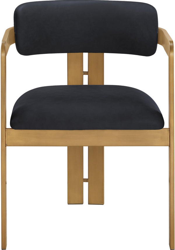 Meridian Furniture Aurum Sculptural Vegan Leather Dining Chair with Warm Brushed Brass Iron Frame 88091Black-C
