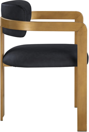Meridian Furniture Aurum Sculptural Vegan Leather Dining Chair with Warm Brushed Brass Iron Frame 88091Black-C