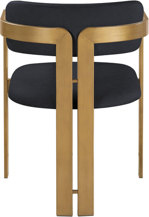 Meridian Furniture Aurum Sculptural Vegan Leather Dining Chair with Warm Brushed Brass Iron Frame 88091Black-C