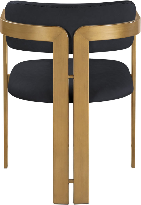 Meridian Furniture Aurum Sculptural Vegan Leather Dining Chair with Warm Brushed Brass Iron Frame 88091Black-C