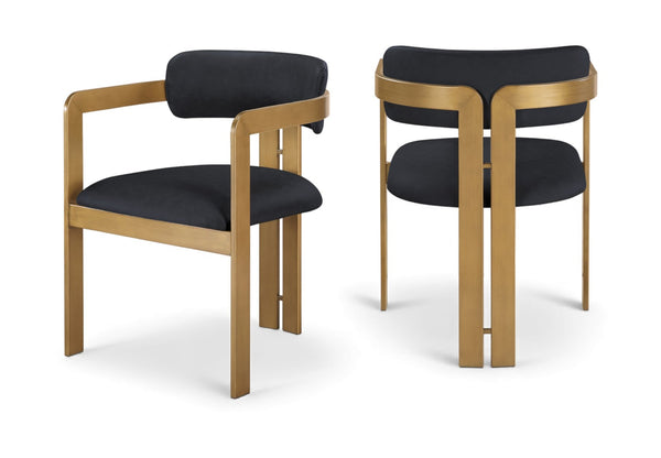 Meridian Furniture Aurum Sculptural Vegan Leather Dining Chair with Warm Brushed Brass Iron Frame 88091Black-C