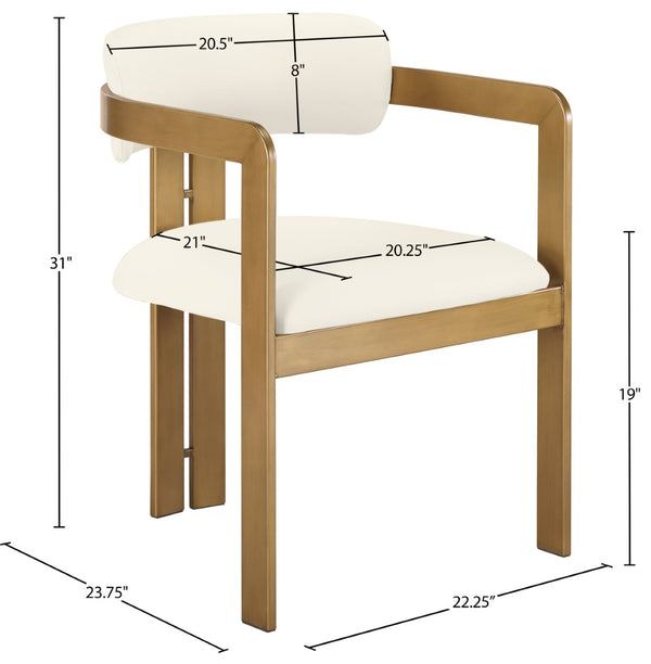 Meridian Furniture Aurum Vegan Leather Dining Chair with Brushed Brass Frame for Modern Interiors 88091Cream-C