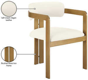 Meridian Furniture Aurum Vegan Leather Dining Chair with Brushed Brass Frame for Modern Interiors 88091Cream-C