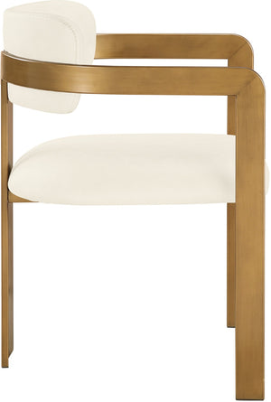 Meridian Furniture Aurum Vegan Leather Dining Chair with Brushed Brass Frame for Modern Interiors 88091Cream-C