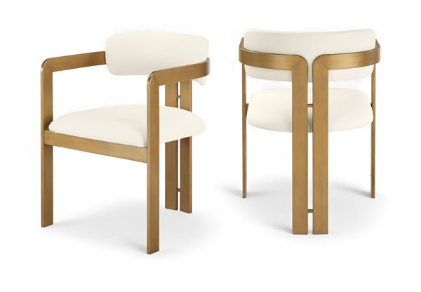 Meridian Furniture Aurum Vegan Leather Dining Chair with Brushed Brass Frame for Modern Interiors 88091Cream-C