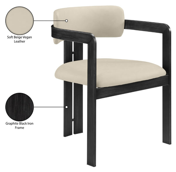 Meridian Furniture Aurum Vegan Leather Dining Chair with Graphite Iron Frame Modern Sculptural 88093Beige-C