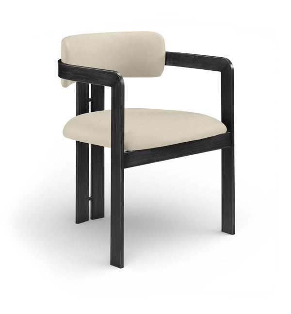 Meridian Furniture Aurum Vegan Leather Dining Chair with Graphite Iron Frame Modern Sculptural 88093Beige-C