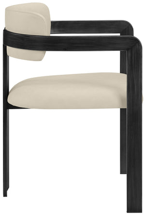 Meridian Furniture Aurum Vegan Leather Dining Chair with Graphite Iron Frame Modern Sculptural 88093Beige-C