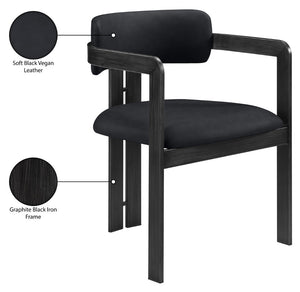 Meridian Furniture Aurum Vegan Leather Dining Chair with Sculptural Iron Frame for Modern Spaces 88093Black-C