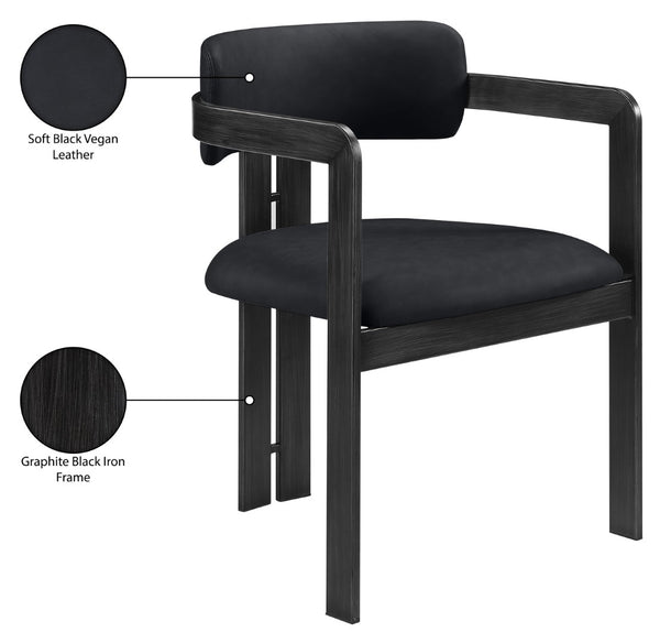 Meridian Furniture Aurum Vegan Leather Dining Chair with Sculptural Iron Frame for Modern Spaces 88093Black-C