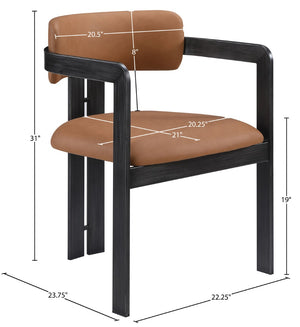 Meridian Furniture Aurum Cognac Vegan Leather Dining Chair with Graphite Iron Frame Modern Style 88093Cognac-C