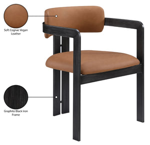 Meridian Furniture Aurum Cognac Vegan Leather Dining Chair with Graphite Iron Frame Modern Style 88093Cognac-C