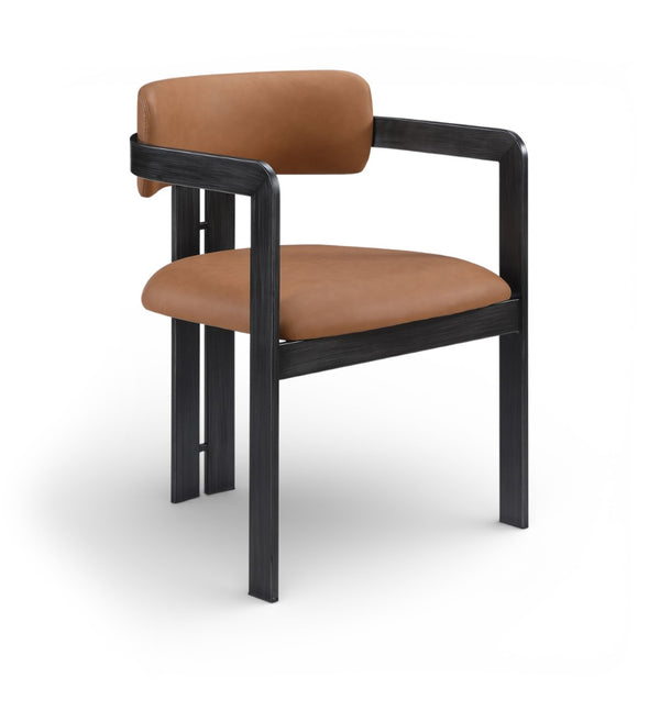 Meridian Furniture Aurum Cognac Vegan Leather Dining Chair with Graphite Iron Frame Modern Style 88093Cognac-C