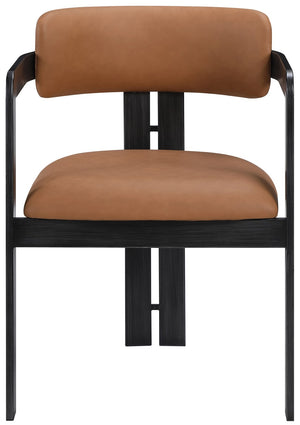 Meridian Furniture Aurum Cognac Vegan Leather Dining Chair with Graphite Iron Frame Modern Style 88093Cognac-C