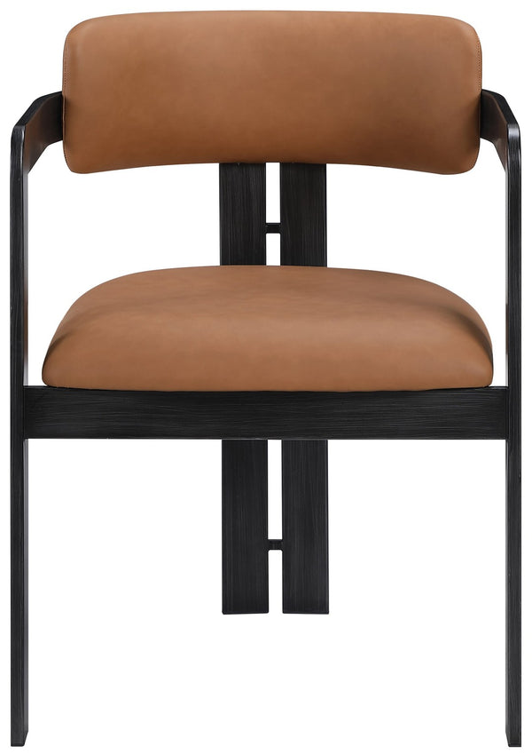 Meridian Furniture Aurum Cognac Vegan Leather Dining Chair with Graphite Iron Frame Modern Style 88093Cognac-C