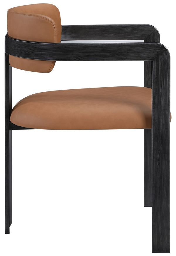 Meridian Furniture Aurum Cognac Vegan Leather Dining Chair with Graphite Iron Frame Modern Style 88093Cognac-C