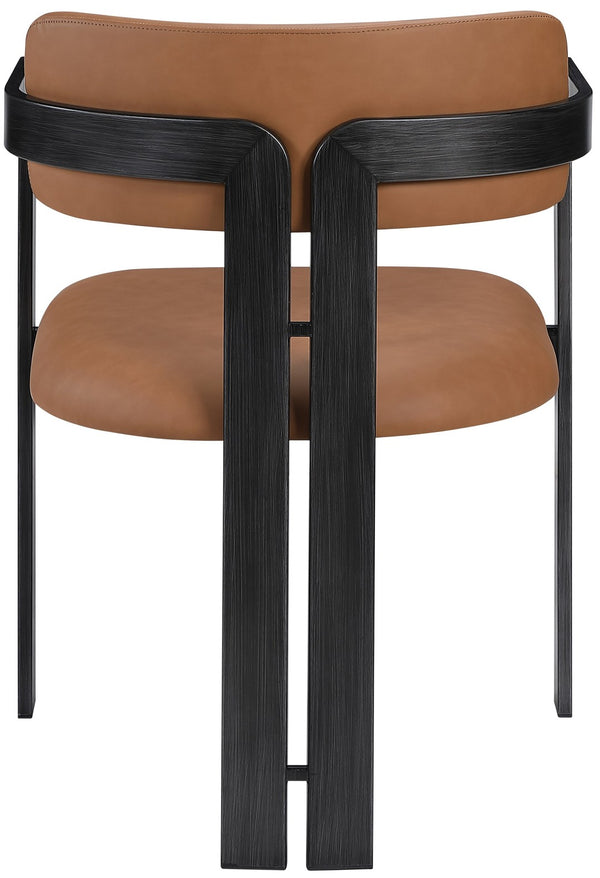 Meridian Furniture Aurum Cognac Vegan Leather Dining Chair with Graphite Iron Frame Modern Style 88093Cognac-C