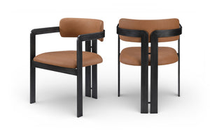 Meridian Furniture Aurum Cognac Vegan Leather Dining Chair with Graphite Iron Frame Modern Style 88093Cognac-C