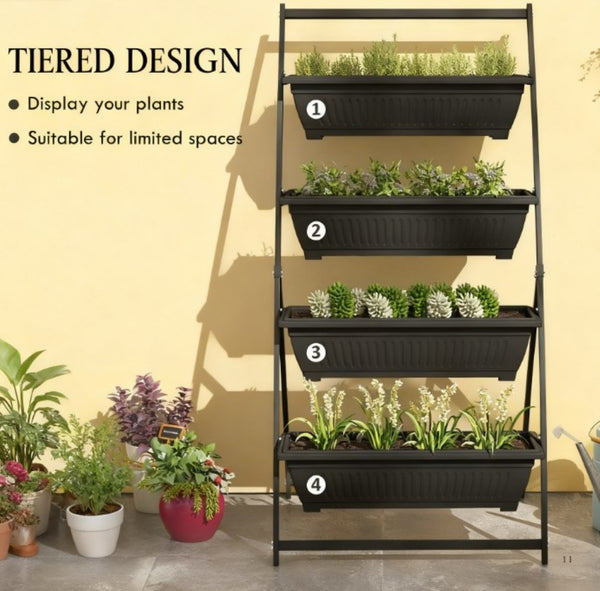 English Elm Outdoor Four Tier Vertical Garden Planter Steel Frame Raised Bed for Patio Balcony T3971P422047