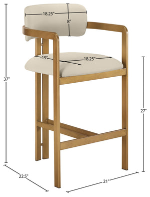 Meridian Furniture Aurum Vegan Leather Counter Stool with Sculpted Brushed Brass Frame for Kitchen Islands 88094Beige-C